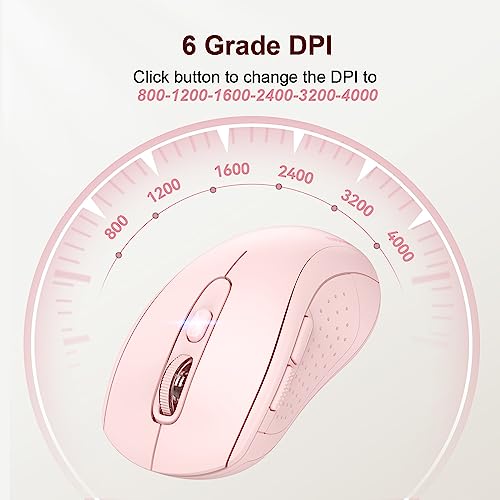 Image of TECKNET Bluetooth Mouse (BT 5.0 /3.0+2.4Ghz), 6-Level 4000 DPI Wireless Mice for Laptop, 2-in-1 Ergonomic Computer Portable PC Mouse, Silent Mouse with USB Receiver for Windows /Mac /PC /Notebook-Pink