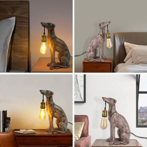 Vintage Resin Carved Dog Table Lamp, Dog Desk Lamp Floor Lamp for Kids Room Bedroom Bedside, Fun Unique Animal Lamp for Home Dining Living Room Bar Cafe Decor, Can Be Self-configured 30-60W E26 Bulb