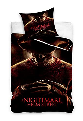 Carbotex - WBH201009-PP – Juego de cama reversible de Freddy Krueger Nightmare - 100% algodón 2 piezas funda nórdica y funda de almohada – Multicolor – 140 x 200 cm / 70 x 90 cm