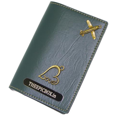 Image of Personalized Passport Cover - Custom Name Engraved Vegan Leather Travel Wallet - Stylish & Durable Passport Holder for Men & Women - Luxury Travel Accessory (Green)