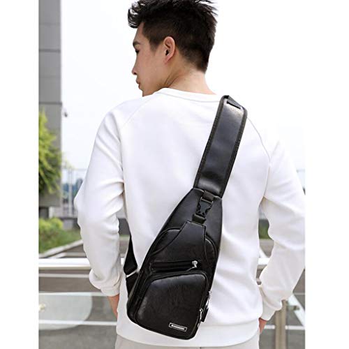 Baoblaze Bolsa De Couro Masculina Sling Bolsa Ombro Crossbody Bolsa - Preto