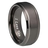 iTungsten 8mm Gunmetal Tungsten Rings for Men Women Wedding Bands Stepped Beveled Edges I Love You Engraved Matte Finish Comfort Fit