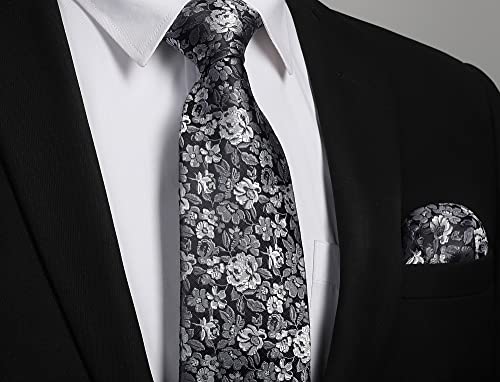 Image of Enlision Ties for Men Floral Tie Handkerchief Cufflinks Set Formal Flower Classic Mens Necktie & Pocket Square Wedding