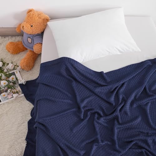 Image of NTBAY Rayon Derived from Bamboo Toddler Blanket, 30 x 40, Navy Blue | Breathable Cable Knit Blanket Made with Rayon Derived from Bamboo for Stroller, Travel, Tummy Time, and Supervised Use