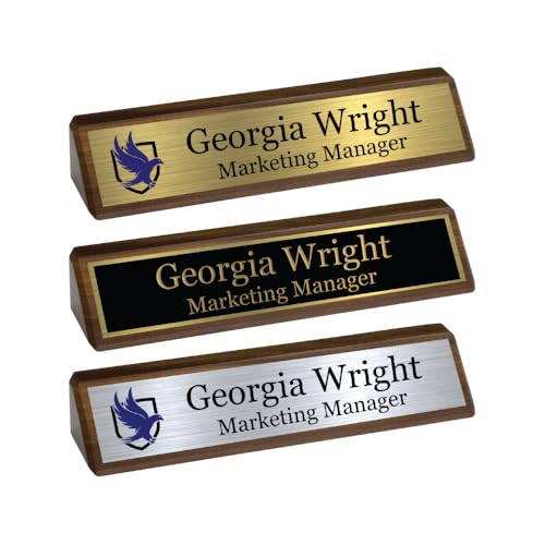 Gem Awards Custom Name Plate For Desk, Walnut Insert, 2X8 Inch