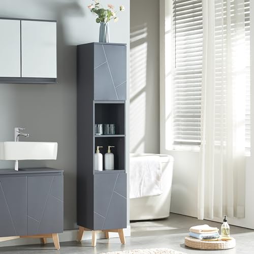 [en.casa] Meuble Colonne de Salle de Bain Meuble de Rangement Armoire Haute pour Cuisine Entrée Meuble sur Pied MDF Panneau de Particules Bois de Pin 160 x 30...