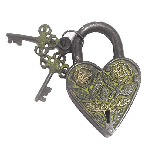 Brass Door Padlock Fully Functional Handmade Antique Design with Keys Unique Collectible Locks Combination of Style & Security (Rose-Black)
