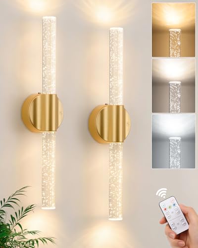 Image of Peel and Stick Gold Rechargeable Magnetic Wireless Wall Sconces Set of 2