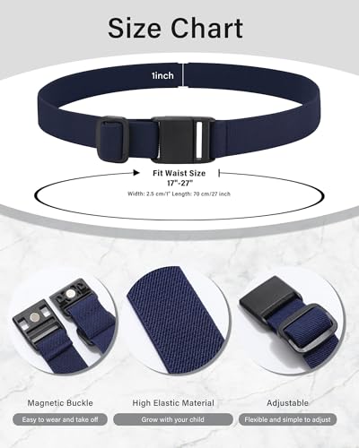 AWAYTR Kids Magnetic Belt for Girls - 3 Pack Toddler Boys Adjustable Elastic Belt for School Uniform Jeans3