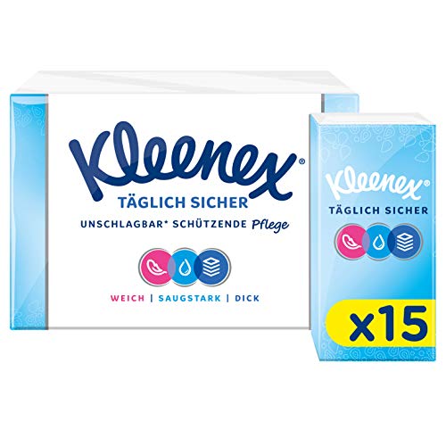 Kleenex Pañuelos diarios seguros de 4 capas, para uso diario, 15 paquetes de 9 toallitas