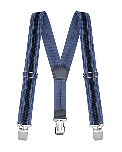 Buyless Fashion Heavy Duty Textured Suspenders For Men - 48" Adjustable Straps 1 1/2" - Y Shape - 5117-Denim-Black #TOP27