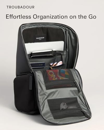 Troubadour Pioneer Backpack 3.0 - Premium Everyday Bag with Padded Laptop Section, Ventilated Shoe Compartment & Sustainable Waterproof Material - All-Day LIghtweight Comfort Design - Black3