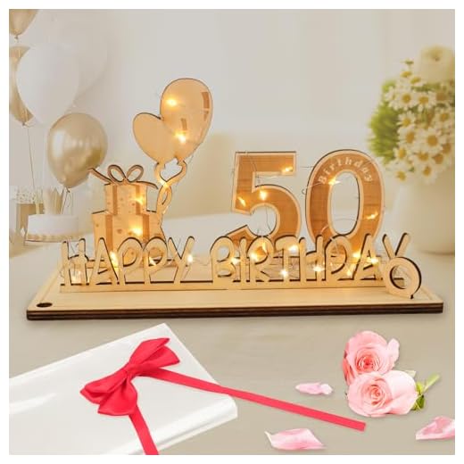 Seutgjie Regalos Originales de 50 Cumpleaños para Hombre y Mujer Regalo 50 años con Tira de Luces LED y Libro de visitas para Aniversarios