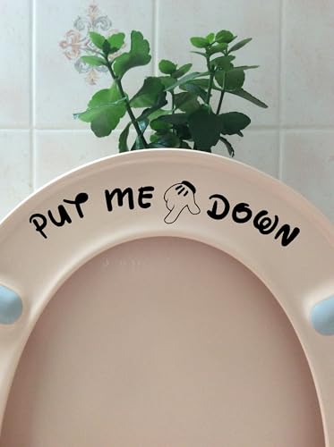 Pack of 2 Put Me Down Cute Mickey Hands Toilet Seat/Lid Sticker - Bathroom Dcor - Bathroom Accessories (Black)