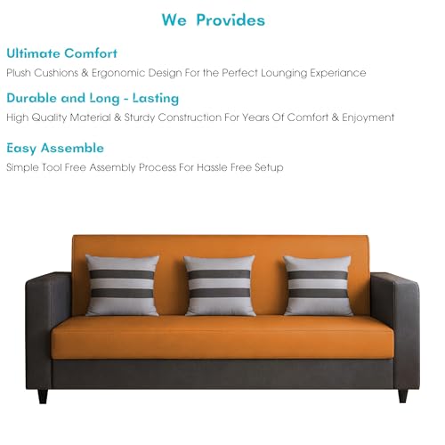 Image of Casaliving Amara 3 Seater Sofa Set for Living Room (Black Orange Colour Fabric) Premium Fabric Sofa
