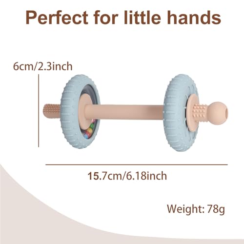 Image of Baby Teething Toys Baby Rattle Teething Straw 3-in-1 Barbell-Shaped, Made from Silicone, Built-in Toothbrush Head and Nipple Shape, Bpa-Free, Phthalate Free, Professionally Certified, Blue