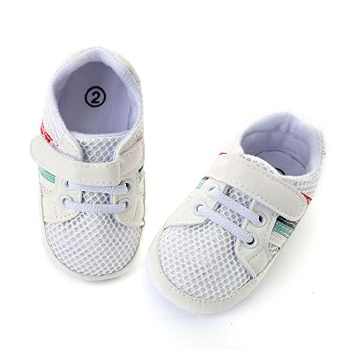 Image of Clowora Baby Boys Girls Shoes Non-Slip Rubber Sole Sneakers Infant First Walking Toddler Crib Shoes Newborn Loafers Flats. (21 /White panel, Infant, 0 Months, Age Range, US Footwear Size System, 6 Months, Medium)