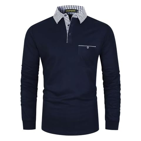 LIUPMWE Men's Long Sleeve Cotton Polo Shirt Cover