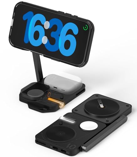 Image of Aulumu M01 Wireless Charging Station [Compatible with Magsafe Smartphone] 3-in-1 Collapsible Magnetic Wireless Charger [Without USB Charger] - Black