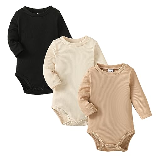 Image of OPAWO Long Sleeve Onsies for Baby Girls' Bodysuits Newborn 3 Pack Infant Ribbed Fall Baby Girl Romper Undershirt