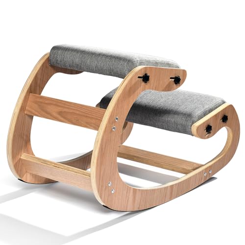Easyego Kneeling Chair Ergonomic Posture Chair, Wood Adjustable Rocking Knee with Soft Padding, Natural Relief for Neck or Back Pain for Home Office, Max Load 300 lb - Gray