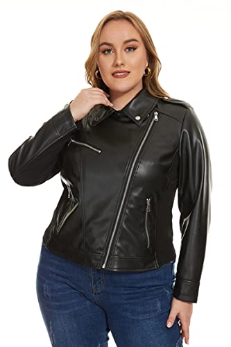 Fahsyee Women's Faux Leather Jackets, Zip Up Motorcycle Short PU Moto Biker Outwear Fitted Plus Size Coat3