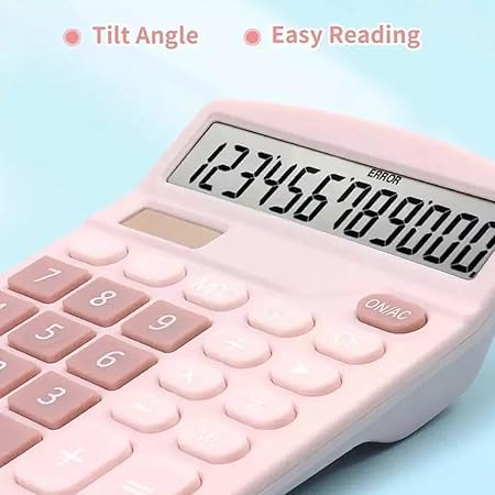 Calculadora de Mesa Visor Grande 12 Dígitos Solar E Pilha (Rosa Bebê, Grande Visor)