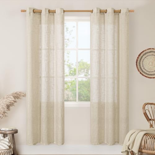 Image of LAMIT Natural Linen Curtains 80 inches Long 2 Panels Set, Bronze Grommet Thick Doorway Curtains Privacy Assured with Light Filtering for Bedroom /Living Room, 34 x 80 Inch, Linen
