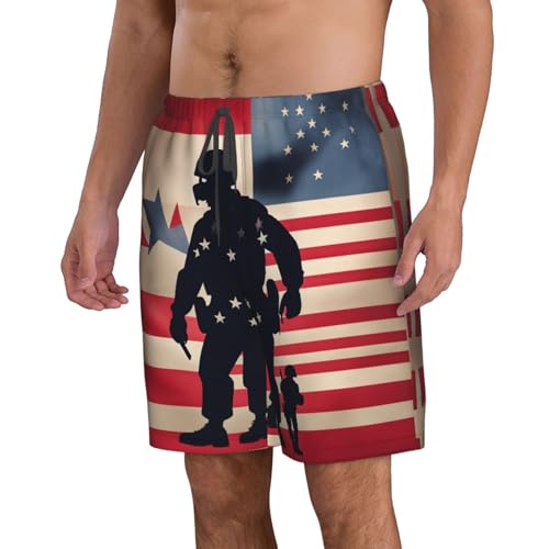 US Military Soldiers Patriotic Memorial Day Print Mens Casual Shorts Drawstring Beach Stretch Shorts Novelty Swimtrunks2