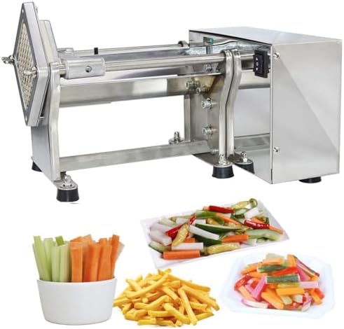 Electric French Fry Cutter 60W - Commercial Semi-Automatic Vegetable Chopper, Stainless Steel, 3 Blades for Potatoes, Carrots, Cucumbers, Fast Efficient Kitchen Tool, Ideal for Restaurant & Home Use
