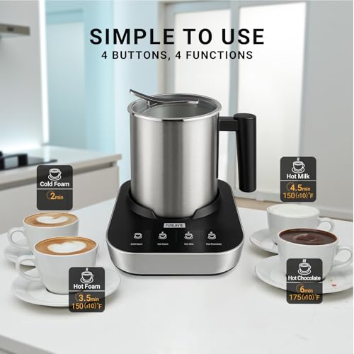 FUNLAVIE 4-in-1 Electric Milk Frother and Steamer with Stainless Steel Pitcher(400ml/13.5oz) with Auto Shut-Off, Hot & Cold Foam Maker and Milk Warmer for Coffee Lattes Cappuccinos, Dishwasher Safe - Image 4