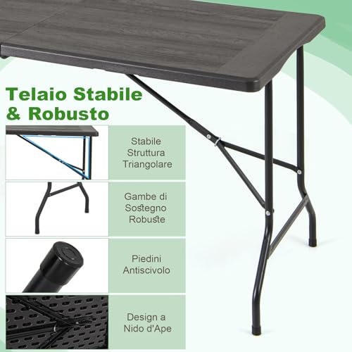 Table de camping pliable GOPLUS 152 cm imitation bois - 6