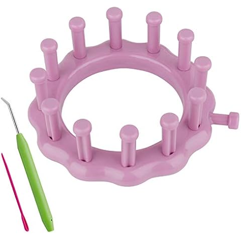 Coopay Strickwebstuhl mit 12 Wäscheklammern, Kleiner Runder Strickwebstuhl für Wollblumen, Babymützen oder Socken, Vielseitiges Kleines Loom-Set für Kinder Anfänger, Durchmesser 9 cm, Violett Cover