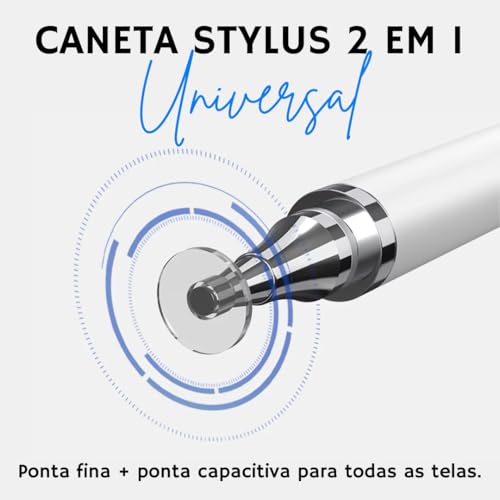 Caneta Stylus Capacitiva 2 em 1 Universal Para Telas Touch Tablets, smartphones e notebooks compatív