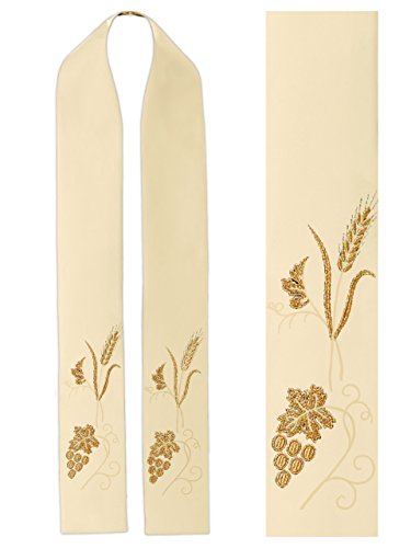 Church Atelier Clergy Stole Embroidered with Grapevine and Wheat Ecru