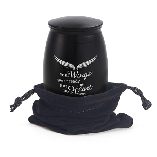 Image of Small Urns for Human Ashes Adult Male /Female with Velvet Bag | Black Mini Memorial Token Urn - A Perfect Tribute & Gift for Families (2.7x1.7Inch Aluminum)