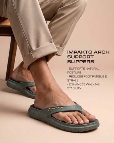 Image of Impakto Men's Arch Support Flip Flops | Lightweight & Bounce-Back Slippers | Soft Cushioned Footbed | Regular Wear Chappal for Home, Casual & Outdoor Use