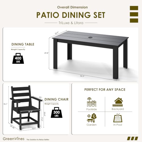 Image of GREENVINES 7 Piece HDPE Outdoor Patio Dining Set, Removable Armrests, Black