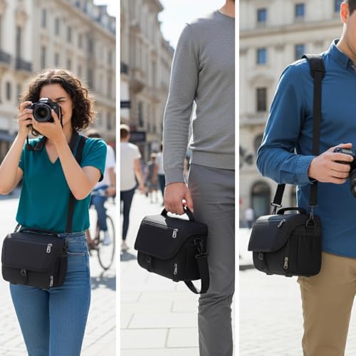 Image of ZORBES Travel Camera Bag Organizer Bag Multi-Compartment and Pockets, Waterproof Polyester Bag with Handle & Shoulder Strap, Universal Camera Storage Bag for DSLR /SLR /Mirrorless Camera, 25x16x20cm