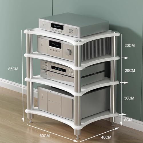 Mueble de audio HiFi de 4 niveles en blanco moderno para tocadiscos y amplificador 4