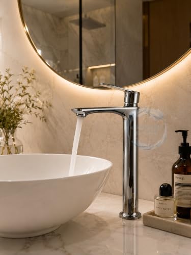 Image of BATH GURU 12 Inch Premium Pillar Tap for Countertop Wash Basin | Gun Grey