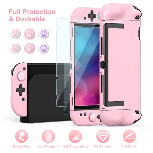 Image of innoAura Switch 2 Case 14-in-1 Bundle for NS Switch 2 (2025), with Carrying Case, Protective Cover, Thumb Grips, Screen Protector, Cute Pendant and Sticker, Pink