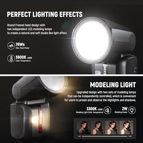 Image of NEEWER Z2-S 2.4G TTL Round Head Flash Speedlite for Sony, Upgraded UI, 2 Adjustable Modeling Lamps, TTL /M Quick Switch TCM Key, 76Ws Speedlight 1 /8000s HSS 7.4V /2600mAh Battery 480 Full Power Flash
