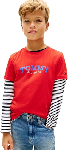 Tommy Hilfiger Camiseta de Manga Corta Chicos Monogram Graphic de algodón, Rojo (Rapid Red), 14 Años