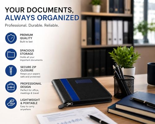 Image of Leather Portfolio File - 30 Sleeves Document Organizer Folder | A4 Size Office File Holder | Professional Business File with Zipper Closure for Men & Women (Pack of 1)