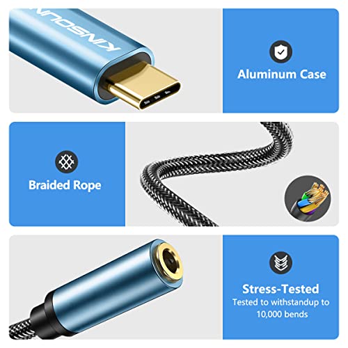 Image of Kinsound USB Type C to 3.5 mm Audio Jack Connector with DAC Headphone Converter Adapter Compatible with iPhone 15, Galaxy S23 /S22 /S21 /S20,OnePlus12 /11 /10 /9 /8,Pixel 7 /6 /5 /4 / & Other Type C Phones