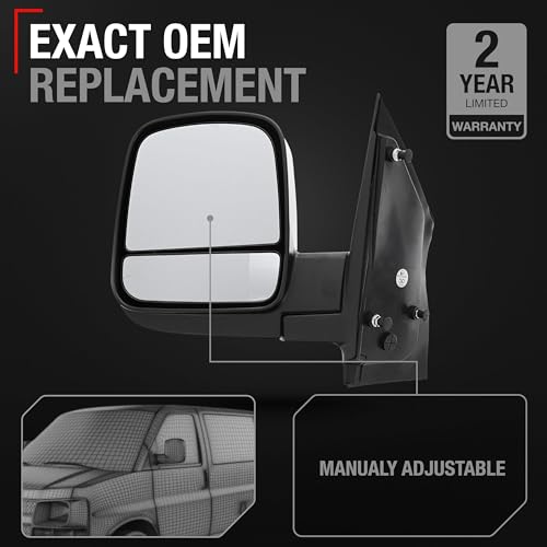 Driver Side Mirror Compatible with 2008-2015 Chevrolet Express & GMC Savana 1500, 2008-2021 Express & Savana 2500 3500, Manual Folding, Dual Glass, Textured Black - OEM 20838065, GM1320395 by T1A - Image 2