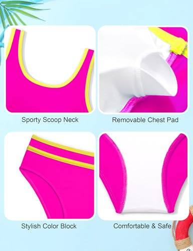 Image of Girls Swimsuit Double Strap High Waist Sporty Bikini Swimsuits Swim Cover Up Skirt 3 Piece Set