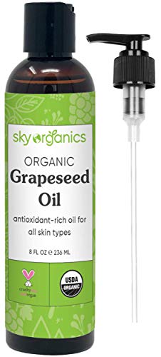 Grapeseed Oil by Sky Organics (8oz) 100% Pure, Natural & Cold-Pressed Grapeseed Oil - Ideal for Massage, Cooking and Aromatherapy- Rich in Vitamin A, E and K- Helps Reduce Wrinkles