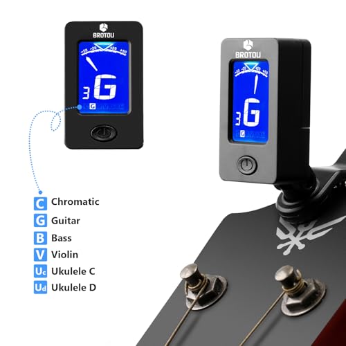 BROTOU Guitar Tuner Clip On with Guitar Capo for Guitar, Bass, Violin, Ukulele, Digital Electronic Tuner Acoustic Guitar Accessories with LCD Display (8PCS JT-01)